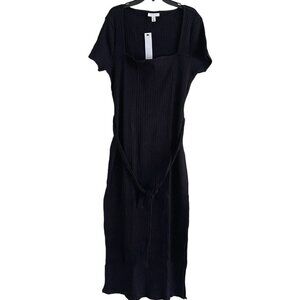 Topshop Women's Square Neck Ribbed Midi Dress Size 14